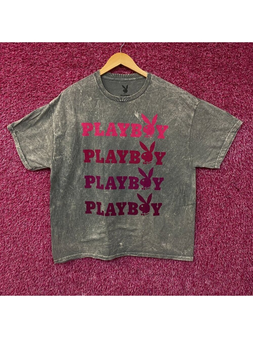 Playboy Stacked Logo Acid Wash Graphic T-Shirt XL